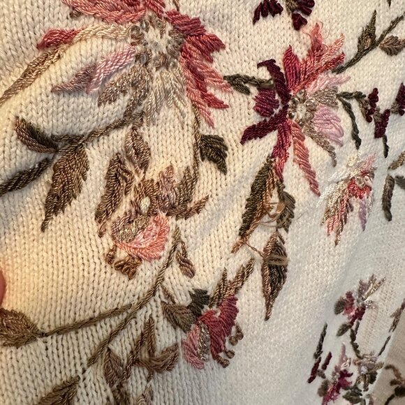 Vintage Plus size sweater 90s Carly St. Clair cross-stitch florals pastel 2X - Picture 8 of 8